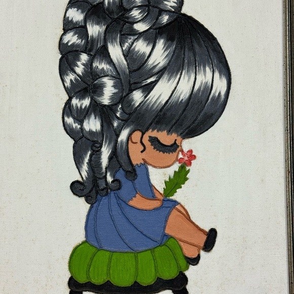 Framed Art Mixed Media Acrylic and Yarn on Canvas 17”x21” Small Painting - Picture 12 of 16